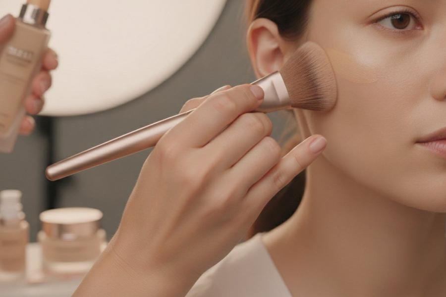 Make-up artist realizza trucco glass skin luminoso secondo le tendenze make-up 2026